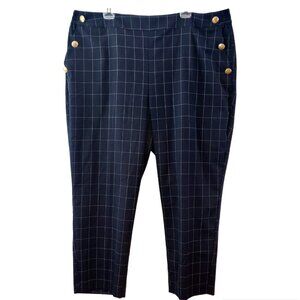 Lane Bryant Women Size 24 NWT Navy Windowpane Nautical Perfect Drape Ankle Pants